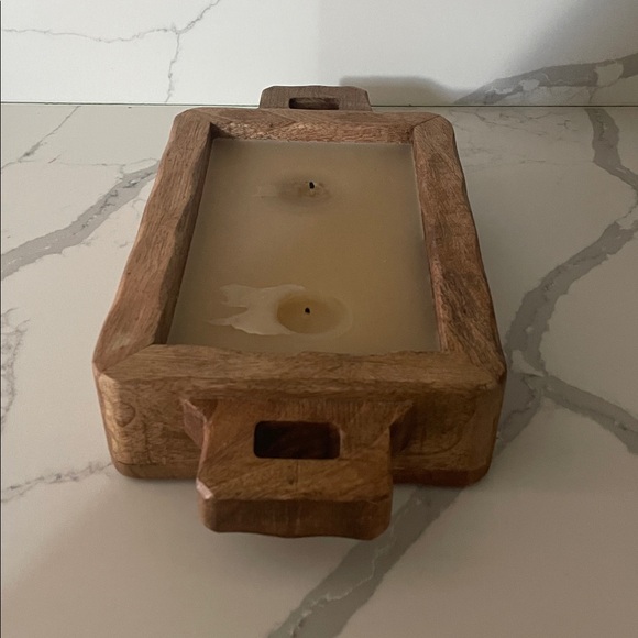 Rustic Wooden Candle Holder with Cream Candle - Picture 2 of 7